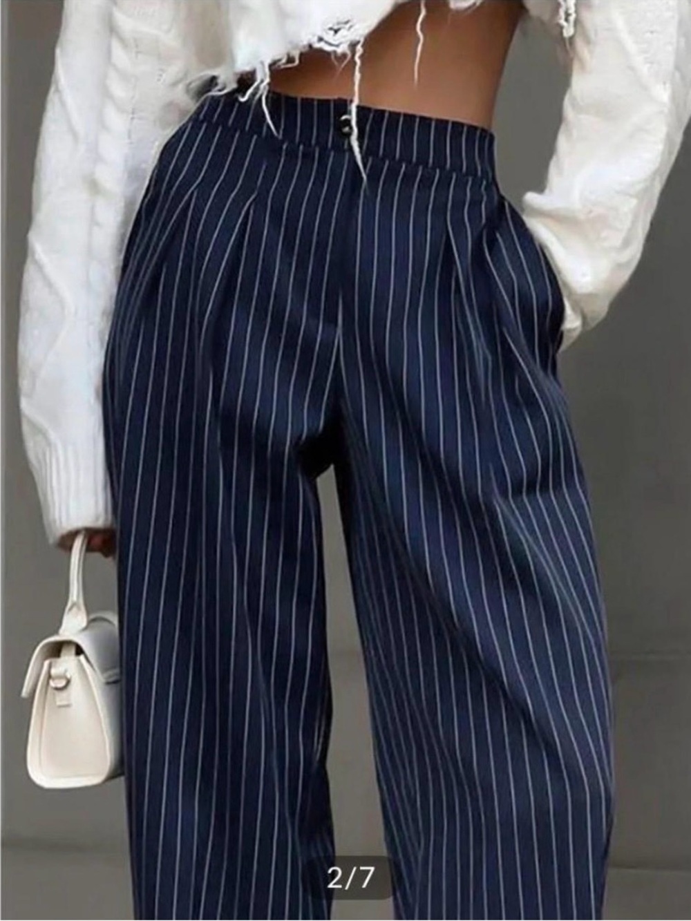 Commense Navy Pinstripe Wide Leg Pants - Picture 3 of 4